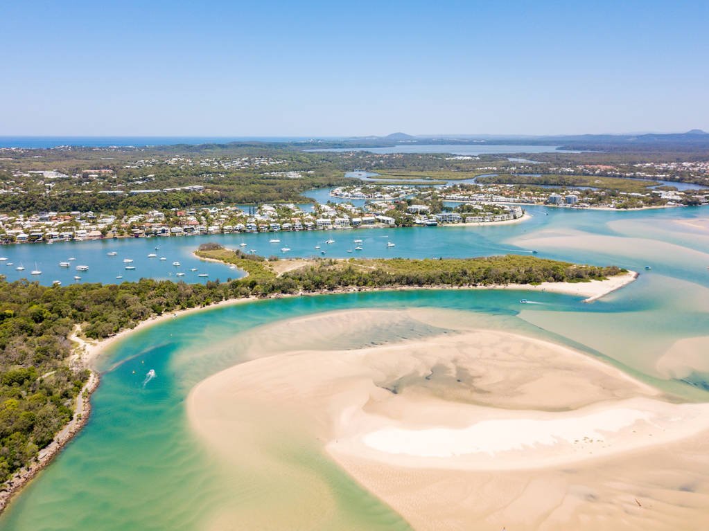 Noosa river and Noosa spit aerial view